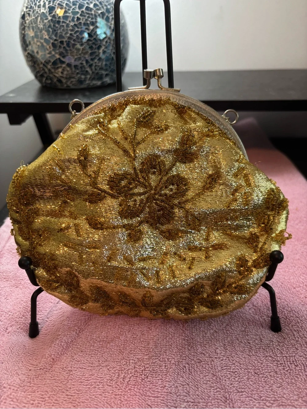 RARE Vintage 1960s Gold Beaded Evening Bag Handmade in Hong Kong